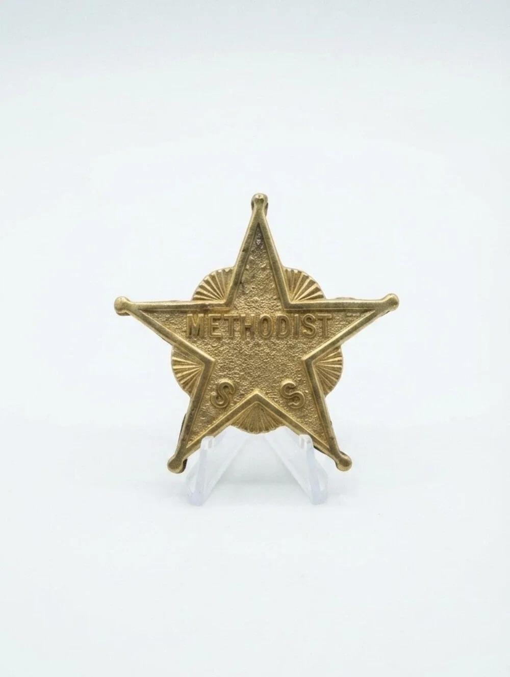 Vintage Methodist SS 5-Star Gold Tone Pin Sunday School Attendance Award